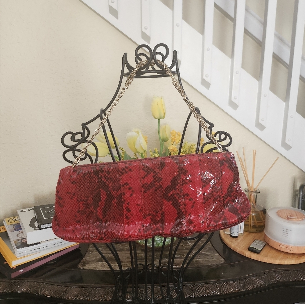 Antonio Melani Red Snakeskin Clutch
